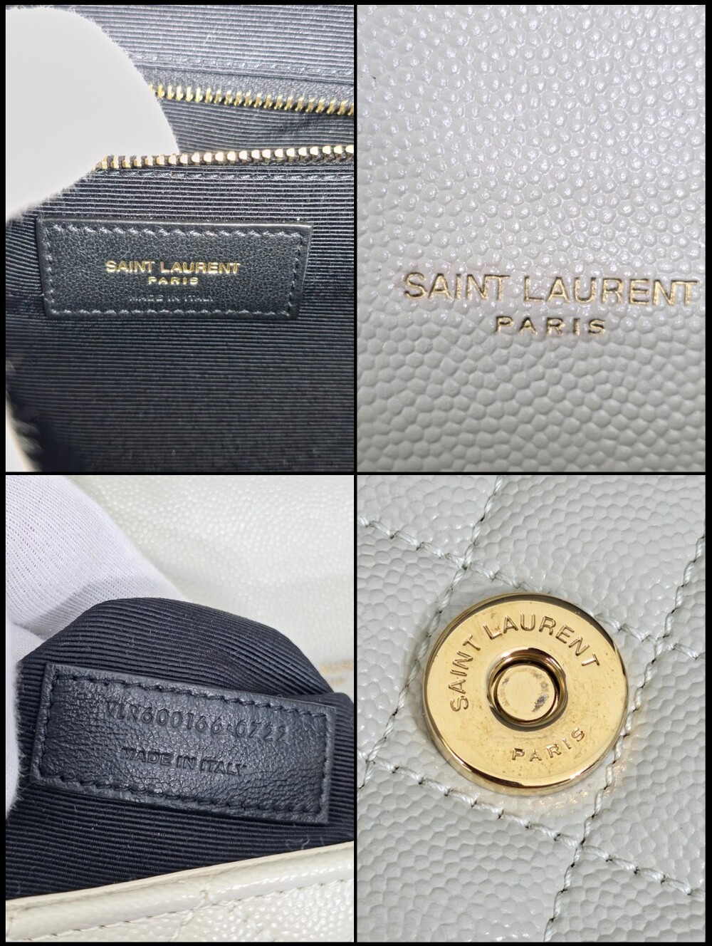 Saint Laurent Large Envelope Triquilt in Grained ivory Leather Gold Hardware - Picture 16 of 16